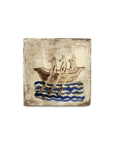 We three medieval rats in a boat (Handmade Tile)