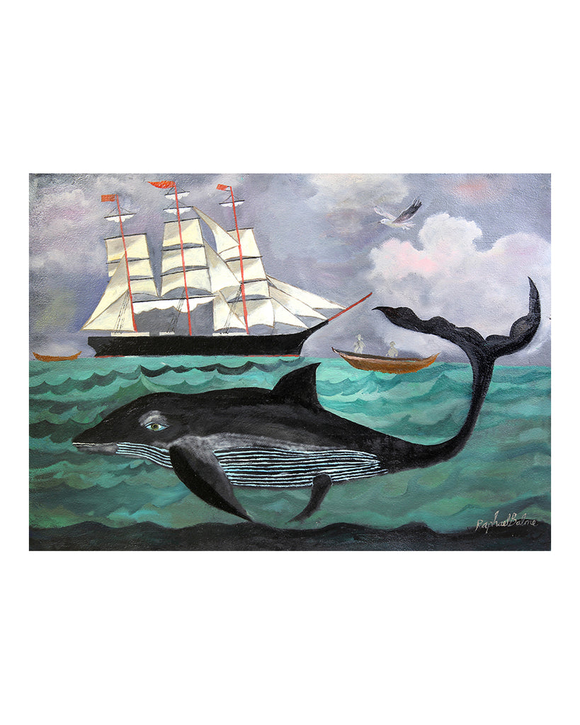 Whale & Sailing Ship (Original Framed Painting)