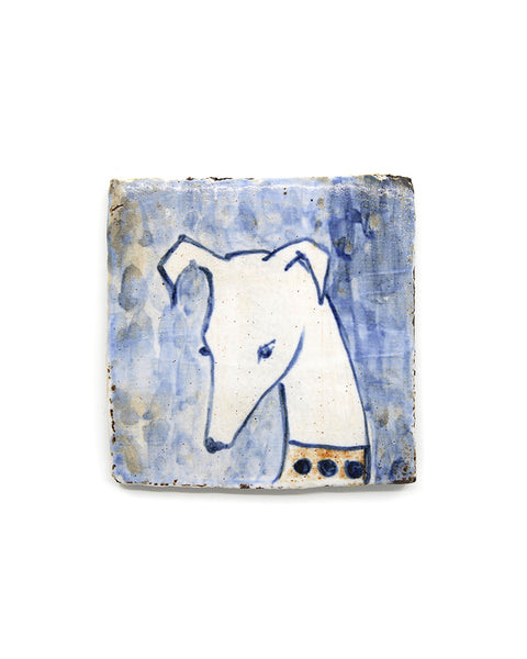 White Medieval Hunting Hound (Handmade Tile)