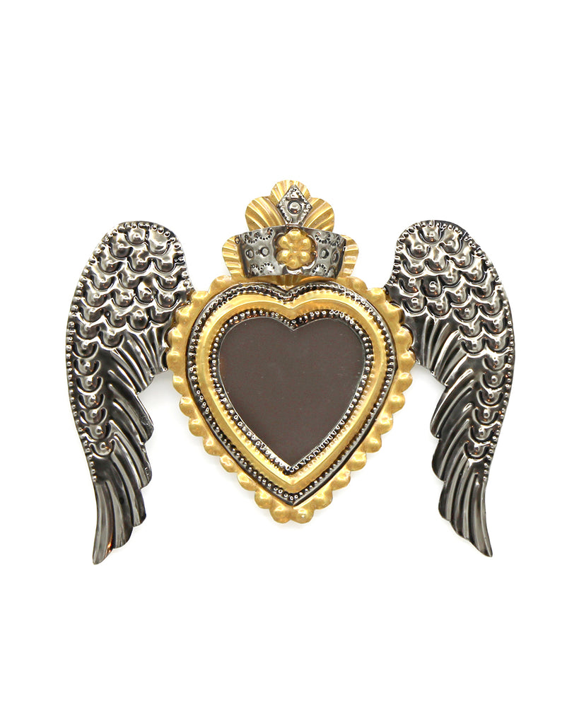 Tin Decoration Winged Crown Heart