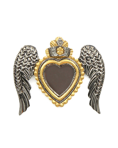Tin Decoration Winged Crown Heart