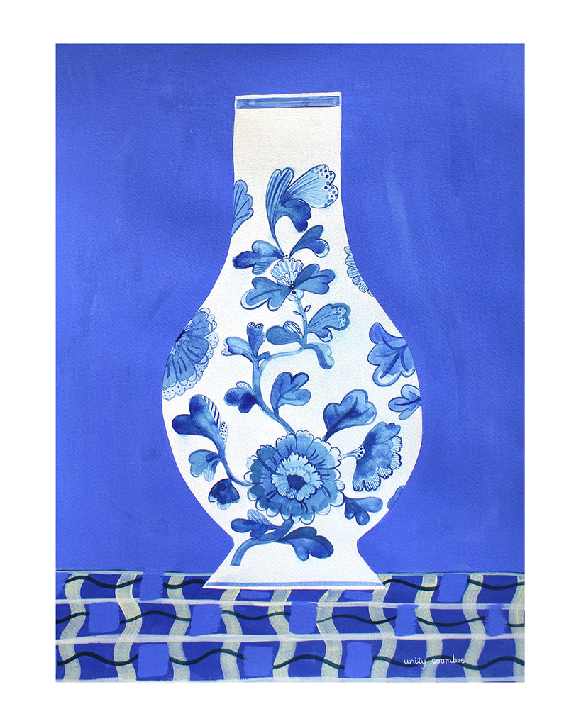 Blooming Blue (Large Original Painting, Framed)