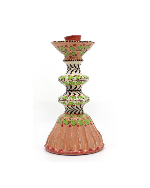 Fluted Pink & Green Leaves (Candlestick)