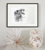 Folk Bird Vase & Honeysuckle (Framed Monoprint)