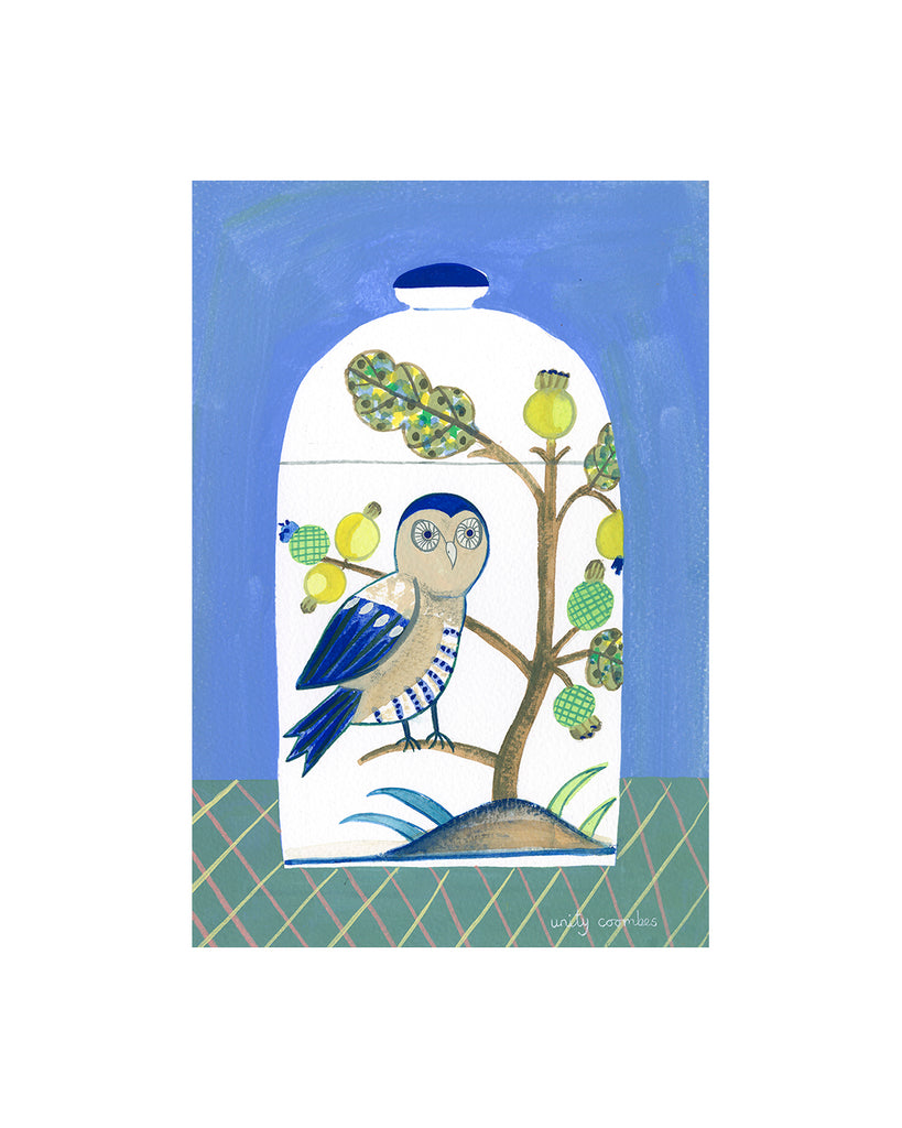 Folk Owl (Original Painting, Framed)