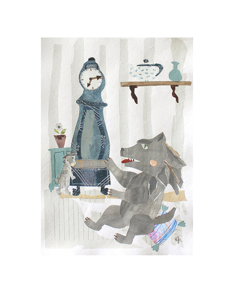 Little Goat and the Wolf (Original Framed Collage)
