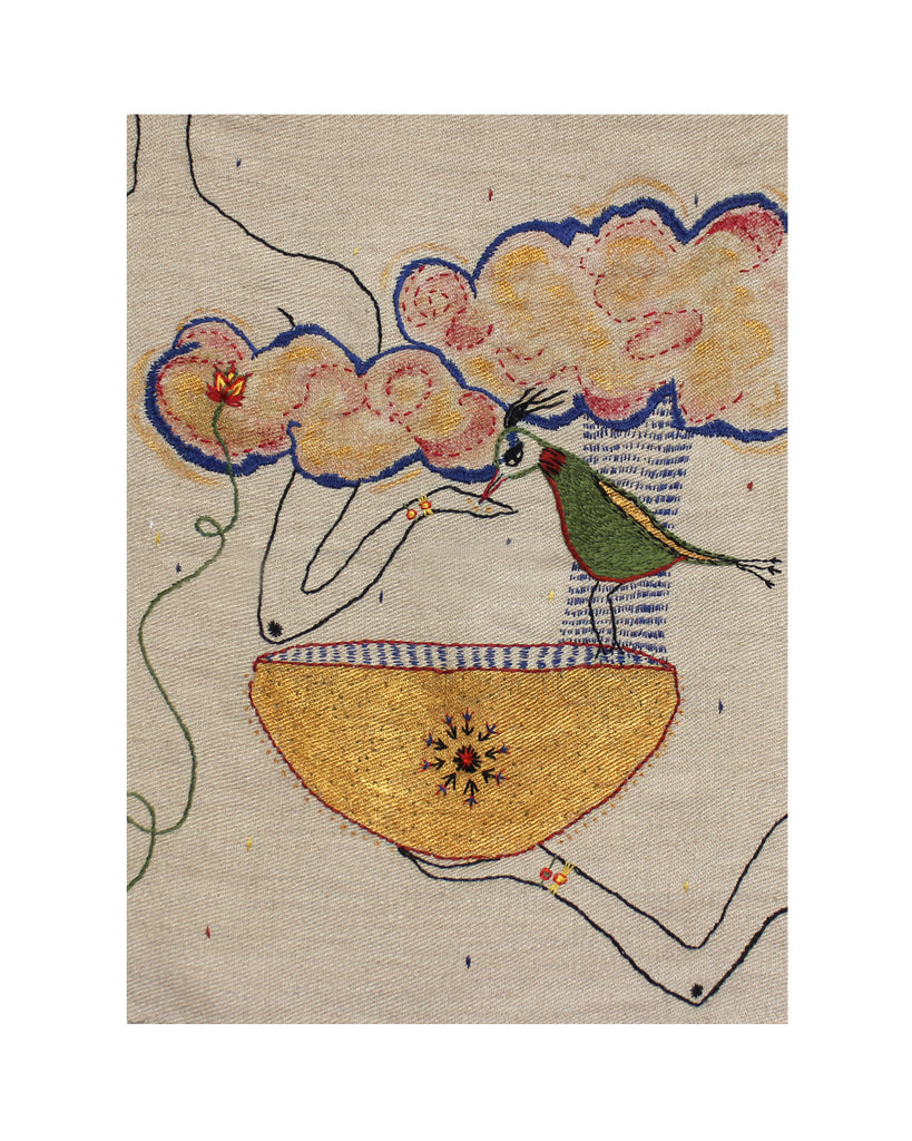 Three Golden Seeds - Original Embroidery (Framed)