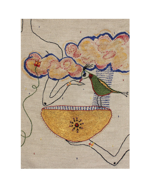 Three Golden Seeds - Original Embroidery (Framed)