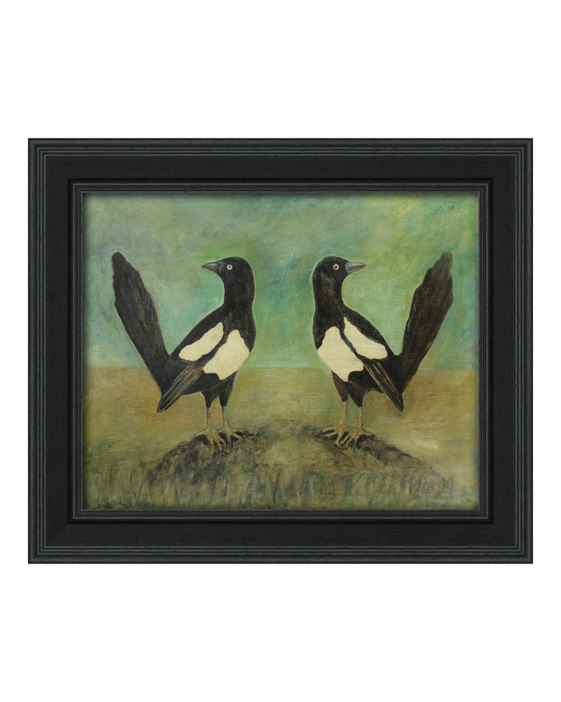 Original Painted Panel - Pair of Magpies