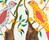 Parrots on Trees (Large Original Painting, Framed)