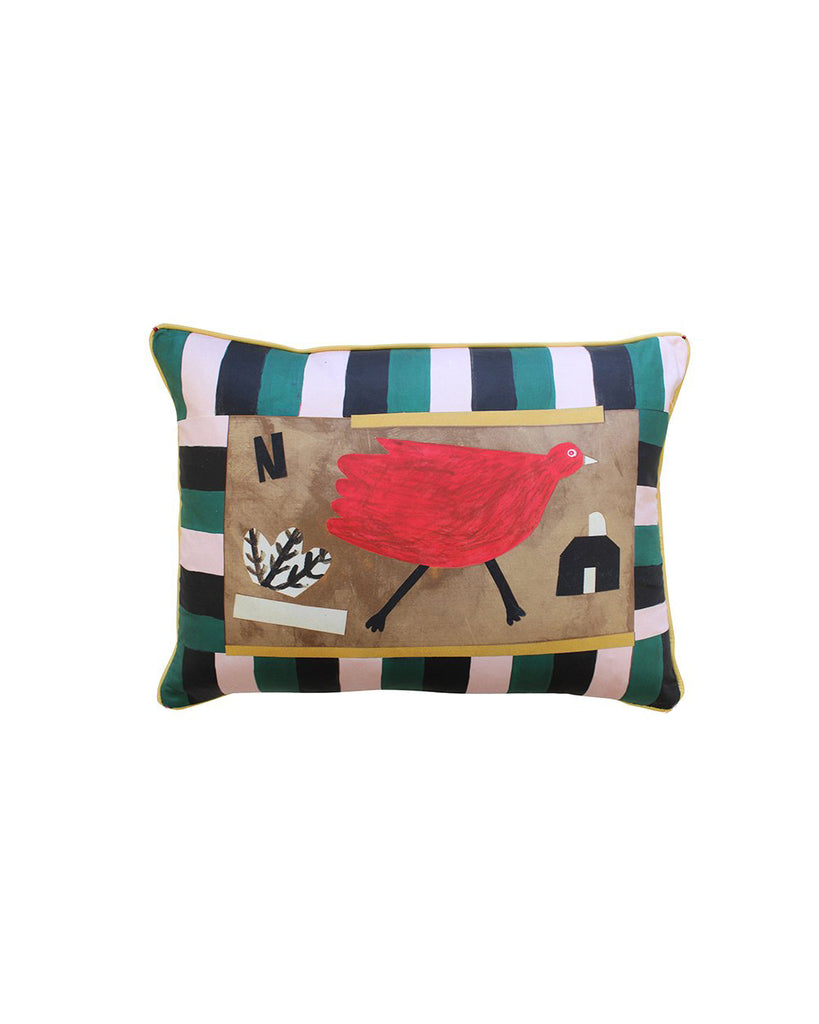 Red Bird House Cushion Cover